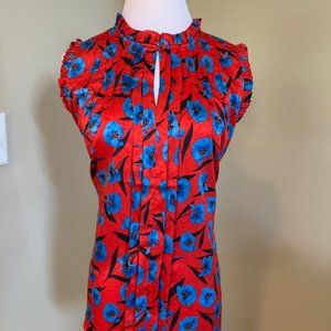 Ann Taylor top, S red poppy pin-tucked ruffle shell